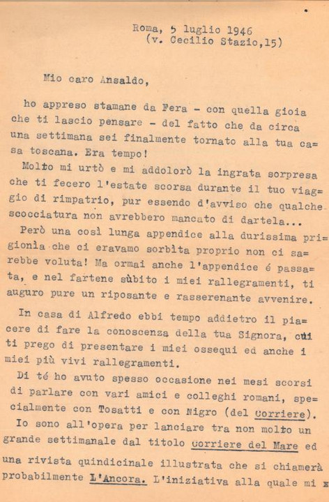 Lettera di Ferdinando Aponte a Giovanni Ansaldo, 05-07-1946 (1)